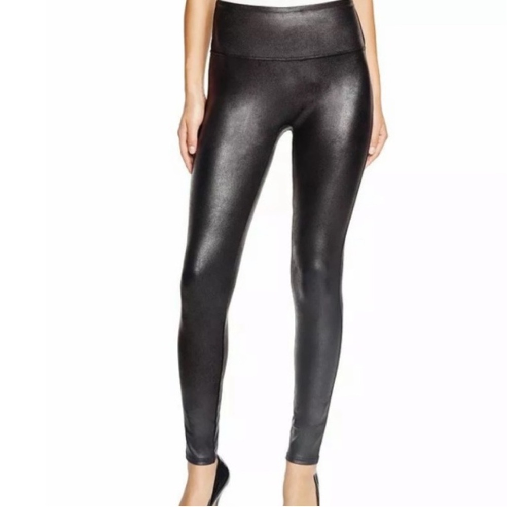 SPANX black faux leather high rise leggings size S vegan minimalist classic